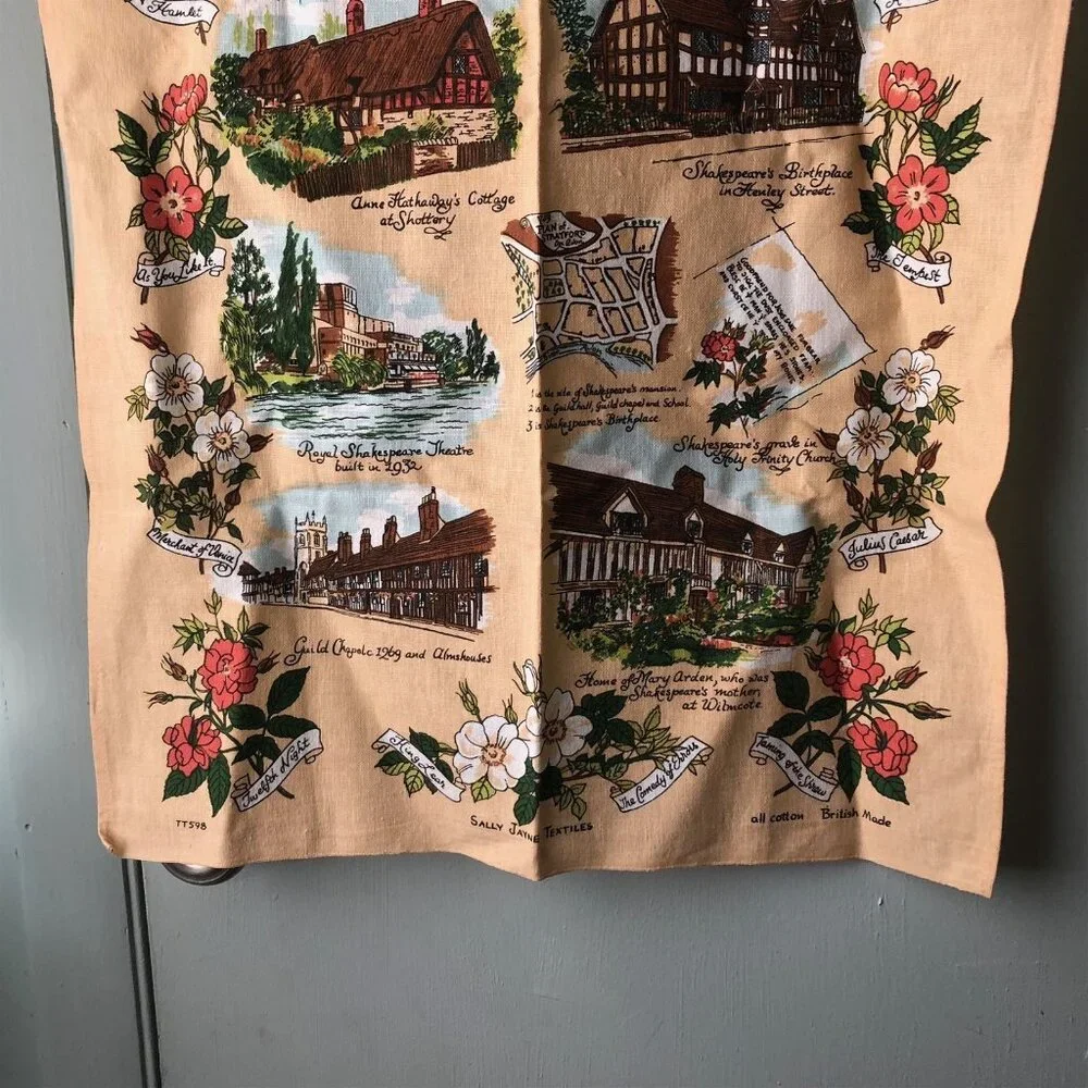 Shakespeare's Stratford Tea Towel British Souvenir Sally Jayne textiles